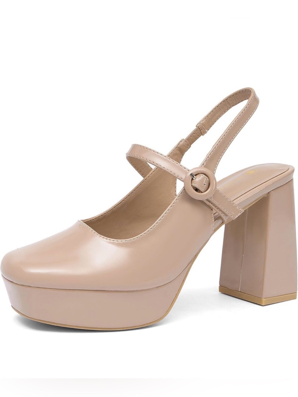 Newbella Women’s Classic Patent Slingback Square-Toe Platform Pumps in Beige 6
